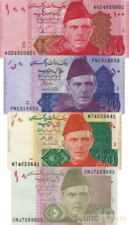 Pakistán sada 10-20-50-100 Rupees 2019-2024 UNC